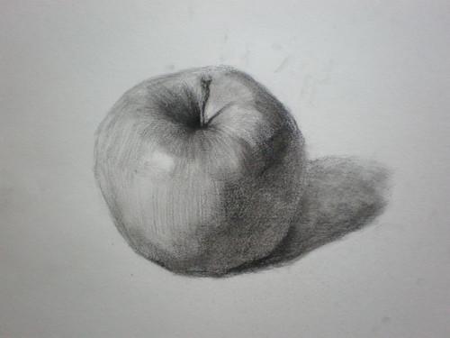 苹果和梨的素描的怎么画