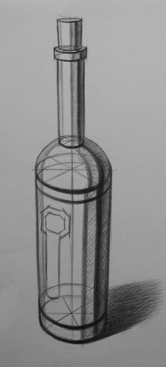 红酒瓶素描画法步骤图片
